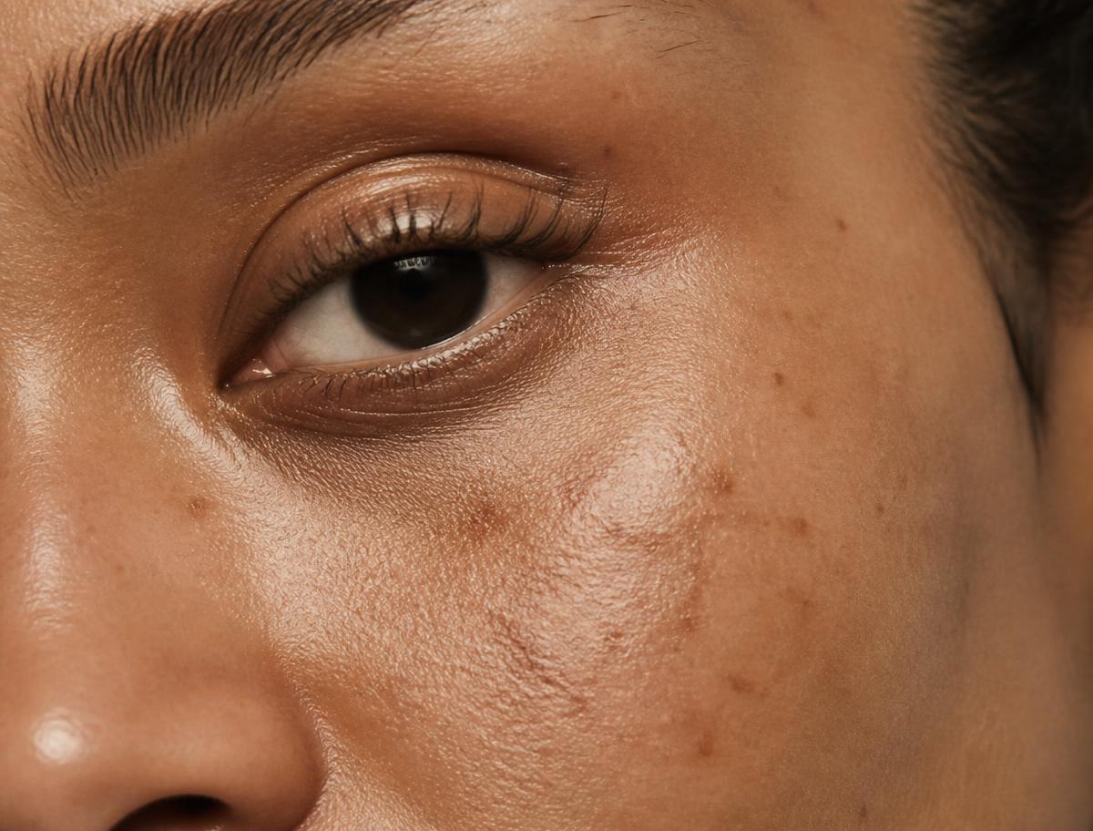 Macro photograph of facial skin showing pigmentation